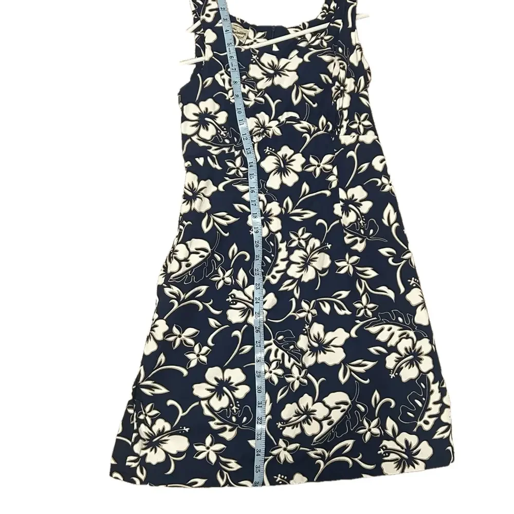 Hilo Hattie Floral Sleeveless Dress in Navy and White 100% cotton